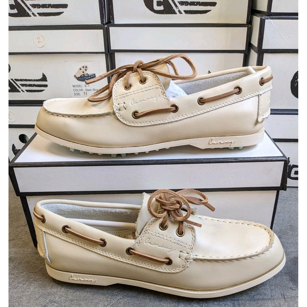 New Canoos Golf Shoes Women's 8.5 Cream Leather Ivory Boat Shoe Loafer‎